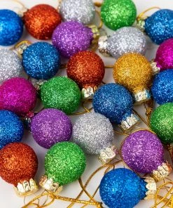 Joiedomi All Holiday Decor 36 Pcs 1 Inch Christmas Mini Glitter Glass Balls Ornaments
