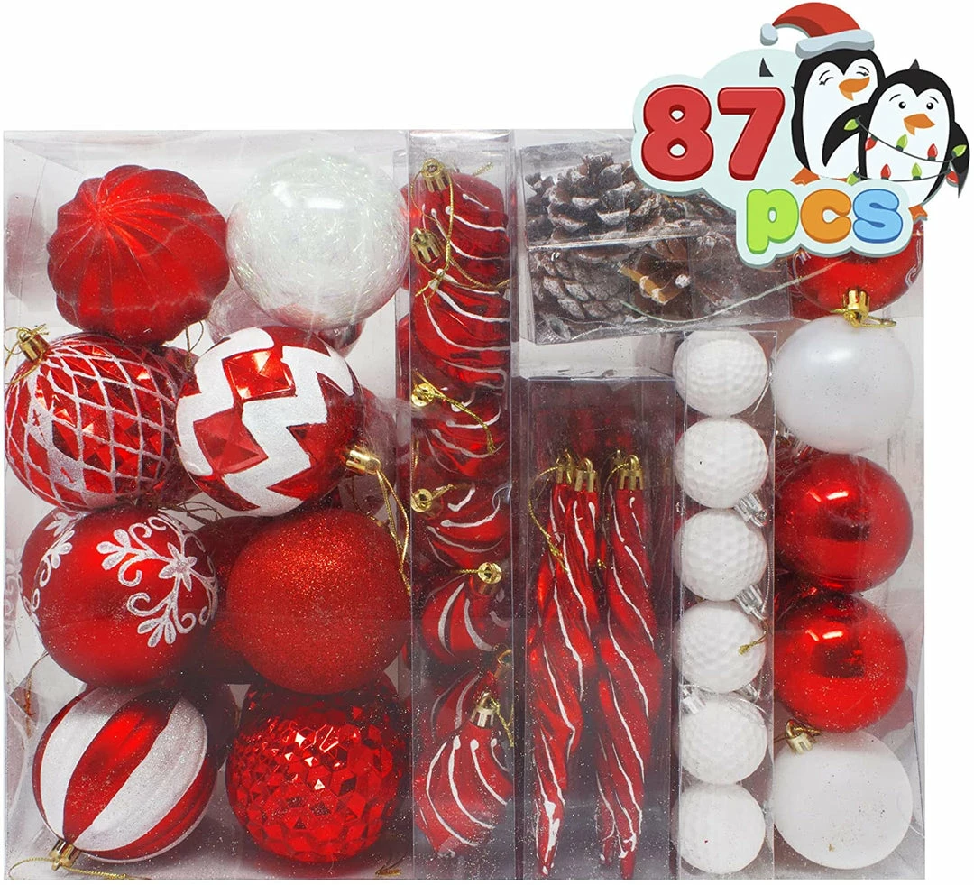 Joiedomi All Holiday Decor 87ct Assorted Red & White Christmas Ornaments Set With Pine Corn 4 Joiedomi All Holiday Decor 87ct Assorted Red & White Christmas Ornaments Set With Pine Corn