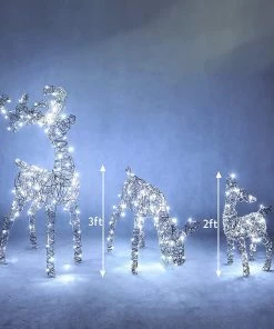 Joiedomi 3 Packs Christmas Synthetic Rattan Reindeer Buck, Doe, Fawn