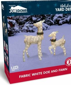 Joiedomi All Holiday Decor 2Pcs LED Yard Lights - Fabric 4ft Doe And 3ft Fawn (White)
