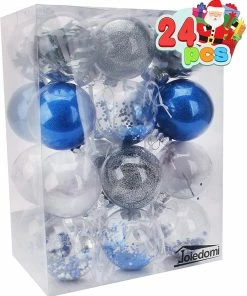 Joiedomi All Holiday Decor 24Pcs Blue Plastic Clear Ball Ornaments With Filling