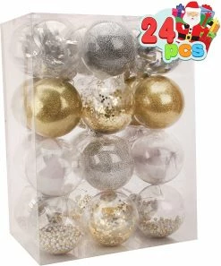 Joiedomi 24Pcs Gold Plastic Clear Ball Ornaments With Filling All Holiday Decor