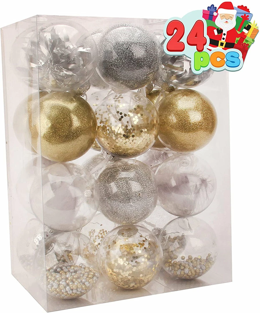 Joiedomi 24Pcs Gold Plastic Clear Ball Ornaments With Filling All Holiday Decor 1 Joiedomi 24Pcs Gold Plastic Clear Ball Ornaments With Filling All Holiday Decor