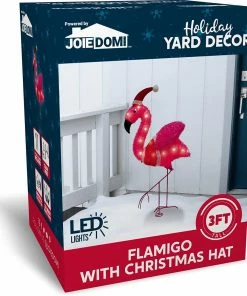 Joiedomi All Holiday Decor 3ft LED Yard Lights - Tinsel Flamingo With Christmas Hat