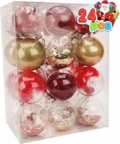 Joiedomi 24Pcs Red Plastic Clear Ball Ornaments With Filling All Holiday Decor