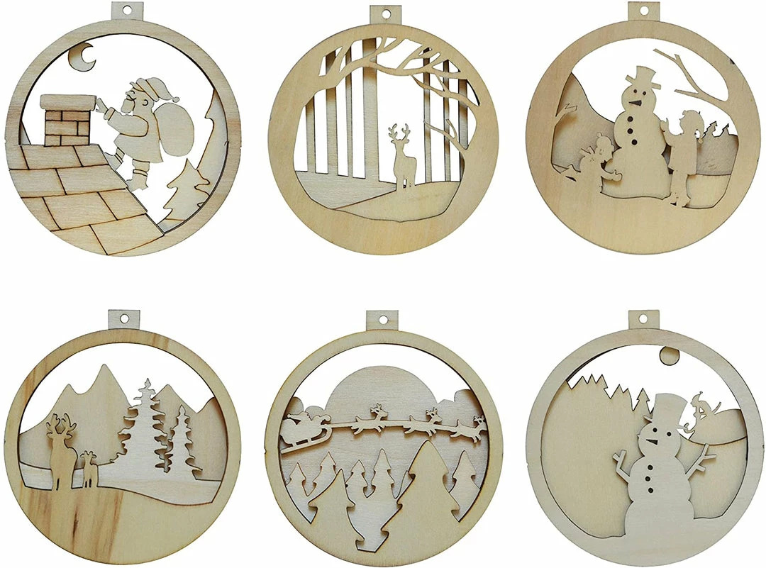 Joiedomi 6 Pcs DIY Wooden Christmas Ornaments 2 Joiedomi 6 Pcs DIY Wooden Christmas Ornaments