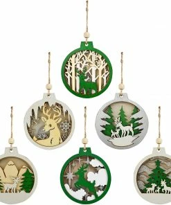 Joiedomi All Holiday Decor 6Pcs Christmas LED Wooden Ornaments