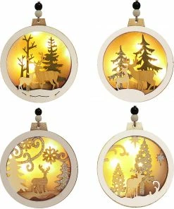 Joiedomi All Holiday Decor 4 Pcs LED Wooden Hanging Reindeer Ornaments