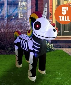 Joiedomi Halloween Tall Standing Skeleton Unicorn Inflatable (5 Ft) Inflatables