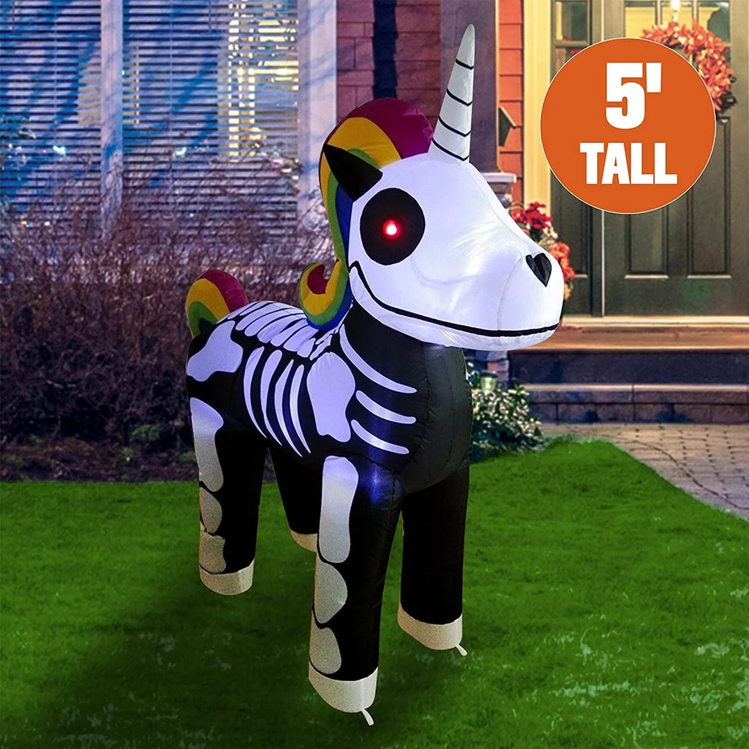 Joiedomi Halloween Tall Standing Skeleton Unicorn Inflatable (5 Ft) Inflatables 1 Joiedomi Halloween Tall Standing Skeleton Unicorn Inflatable (5 Ft) Inflatables