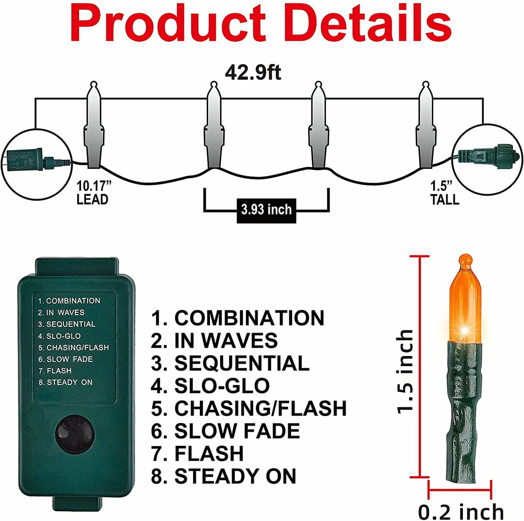 Joiedomi 42.9 Ft 100-Count Orange LED 8 Modes Green Wire Light Set All Holiday Decor 3 Joiedomi 42.9 Ft 100-Count Orange LED 8 Modes Green Wire Light Set All Holiday Decor