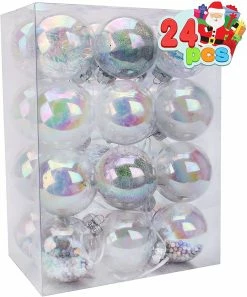 Joiedomi 24Pcs Chrome Plastic Clear Ball Ornaments With Filling