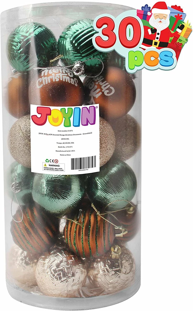 Joiedomi All Holiday Decor 6CM Christmas Ornaments Assorted Design Green & Gold 30 Pcs 1 Joiedomi All Holiday Decor 6CM Christmas Ornaments Assorted Design Green & Gold 30 Pcs