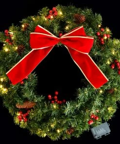 Joiedomi 24" Holiday Christmas Bow Wreath With LED Lights