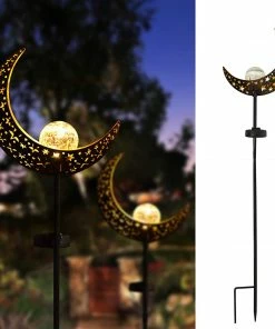 Joiedomi 2 Pack Moon Crackle Glass Globe Solar Stake Lights