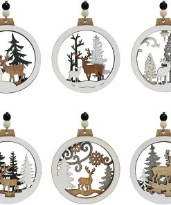 Joiedomi All Holiday Decor 6 Pcs Wooden Reindeer Hanging Ornaments