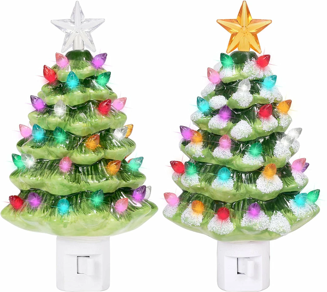 Joiedomi All Holiday Decor 2 Packs Ceramic Christmas Tree Night Light 1 Joiedomi All Holiday Decor 2 Packs Ceramic Christmas Tree Night Light