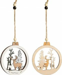 Joiedomi All Holiday Decor 6 Pcs Wooden Reindeer Hanging Ornaments