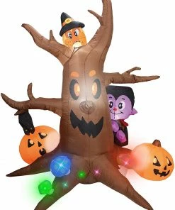 Joiedomi Inflatables Large Scary Tree With Colorful Neon Light Mushrooms Inflatable (6 Ft)