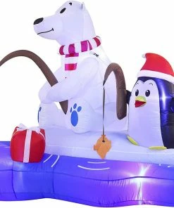 Joiedomi Large Polar Bear Fishing With Penguin Inflatable (6 Ft) Inflatables