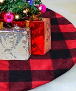 Joiedomi All Holiday Decor 36'' Christmas Tree Skirt Thick Plaid Red Baffalo