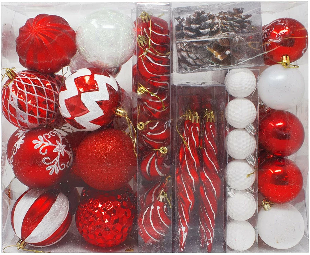 Joiedomi All Holiday Decor 87ct Assorted Red & White Christmas Ornaments Set With Pine Corn 3 Joiedomi All Holiday Decor 87ct Assorted Red & White Christmas Ornaments Set With Pine Corn