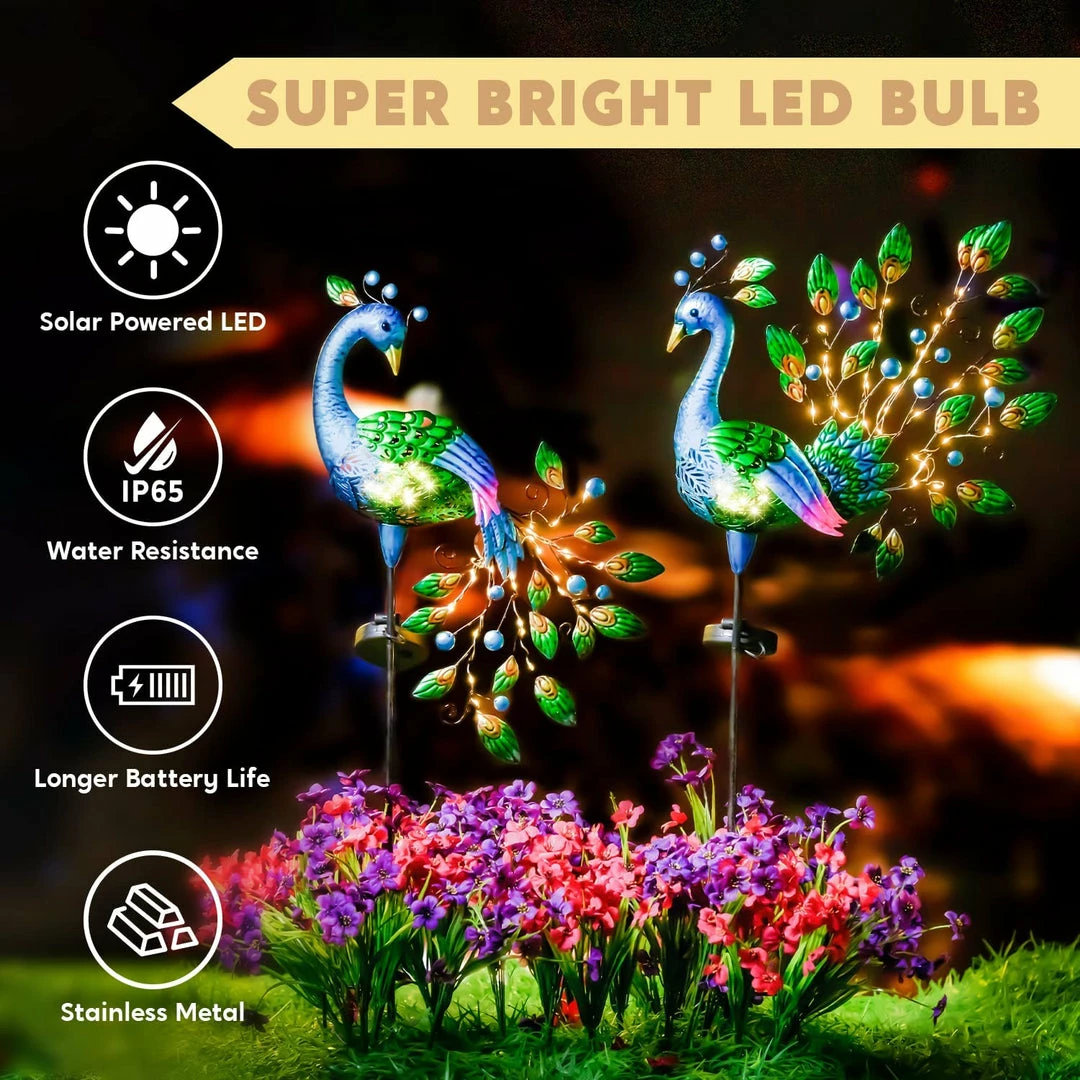 Joiedomi 2Pcs. Solar Pathway Lights Peacock Shaped Lawn Decor 6 Joiedomi 2Pcs. Solar Pathway Lights Peacock Shaped Lawn Decor