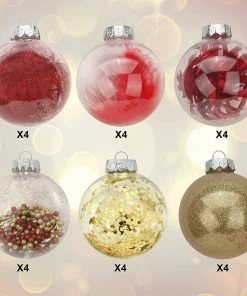 Joiedomi 24Pcs Red Plastic Clear Ball Ornaments With Filling All Holiday Decor