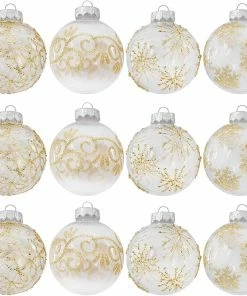 Joiedomi 3.15'' Gold Print Transparent Ball Ornaments 12 Pcs