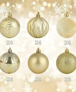 Joiedomi 2.36" Gold Baby Blue Christmas Ball Ornaments 24Pcs All Holiday Decor