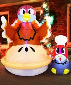 Joiedomi Inflatables Large Turkey On A Pumpkin Pie Inflatable (6 Ft)