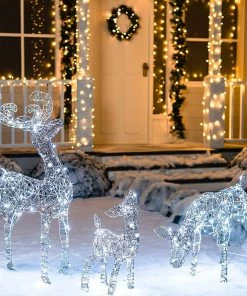 Joiedomi 3 Packs Christmas Synthetic Rattan Reindeer Buck, Doe, Fawn