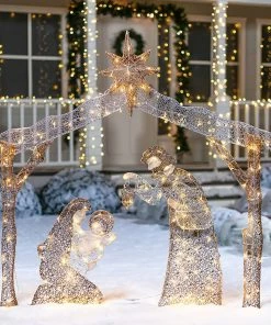 Joiedomi 5ft Fabric Nativity Scene 160 LED Warm White