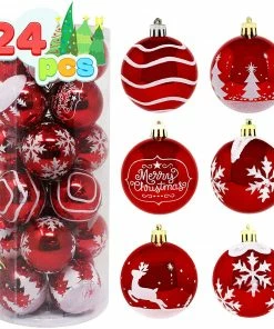 Joiedomi All Holiday Decor 24 Pcs Christmas Ball Ornaments, Red And White