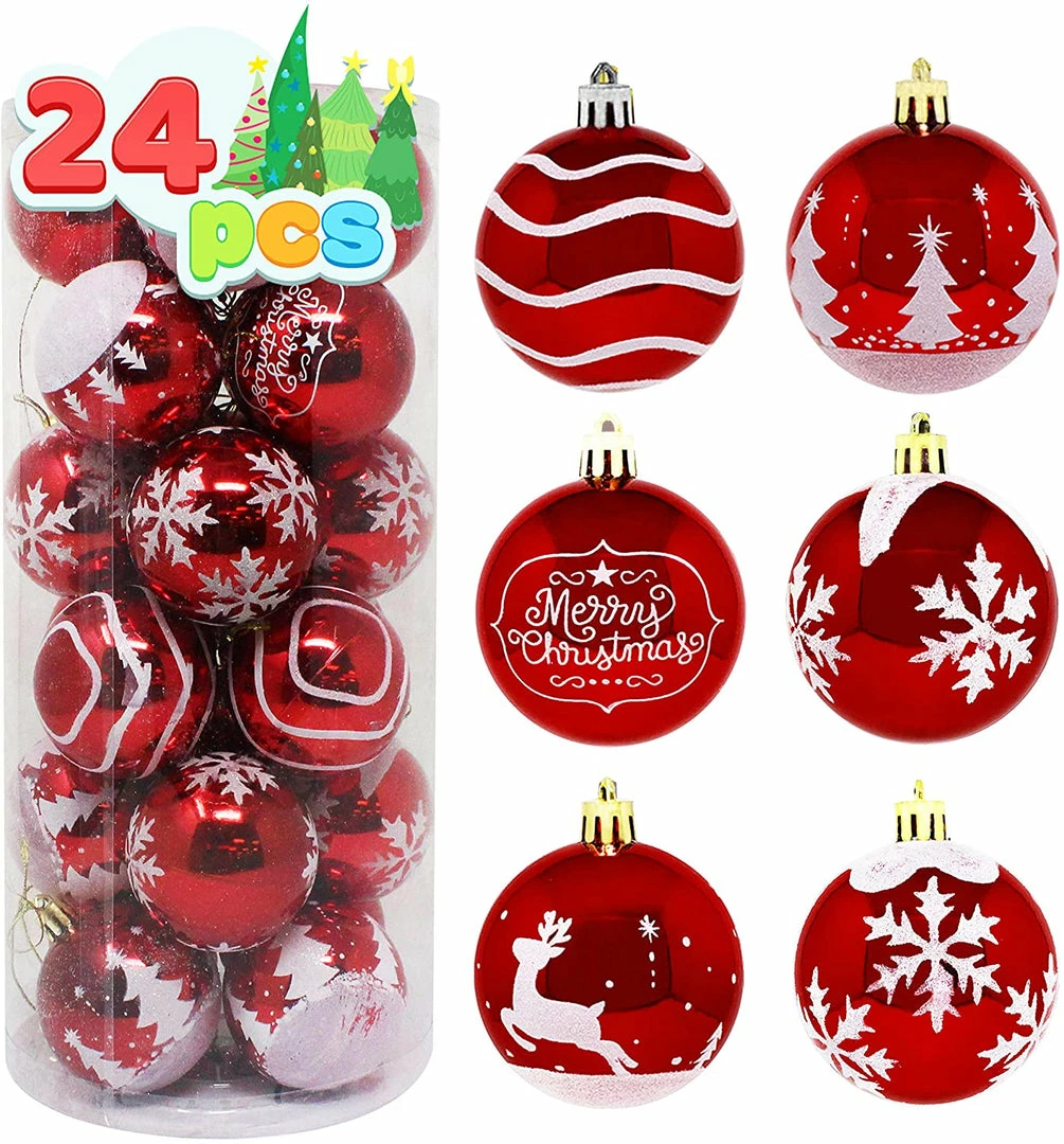 Joiedomi All Holiday Decor 24 Pcs Christmas Ball Ornaments, Red And White 1 Joiedomi All Holiday Decor 24 Pcs Christmas Ball Ornaments, Red And White