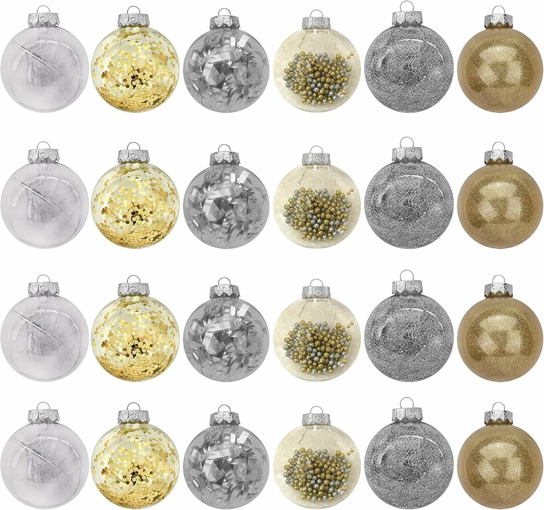 Joiedomi 24Pcs Gold Plastic Clear Ball Ornaments With Filling All Holiday Decor 2 Joiedomi 24Pcs Gold Plastic Clear Ball Ornaments With Filling All Holiday Decor