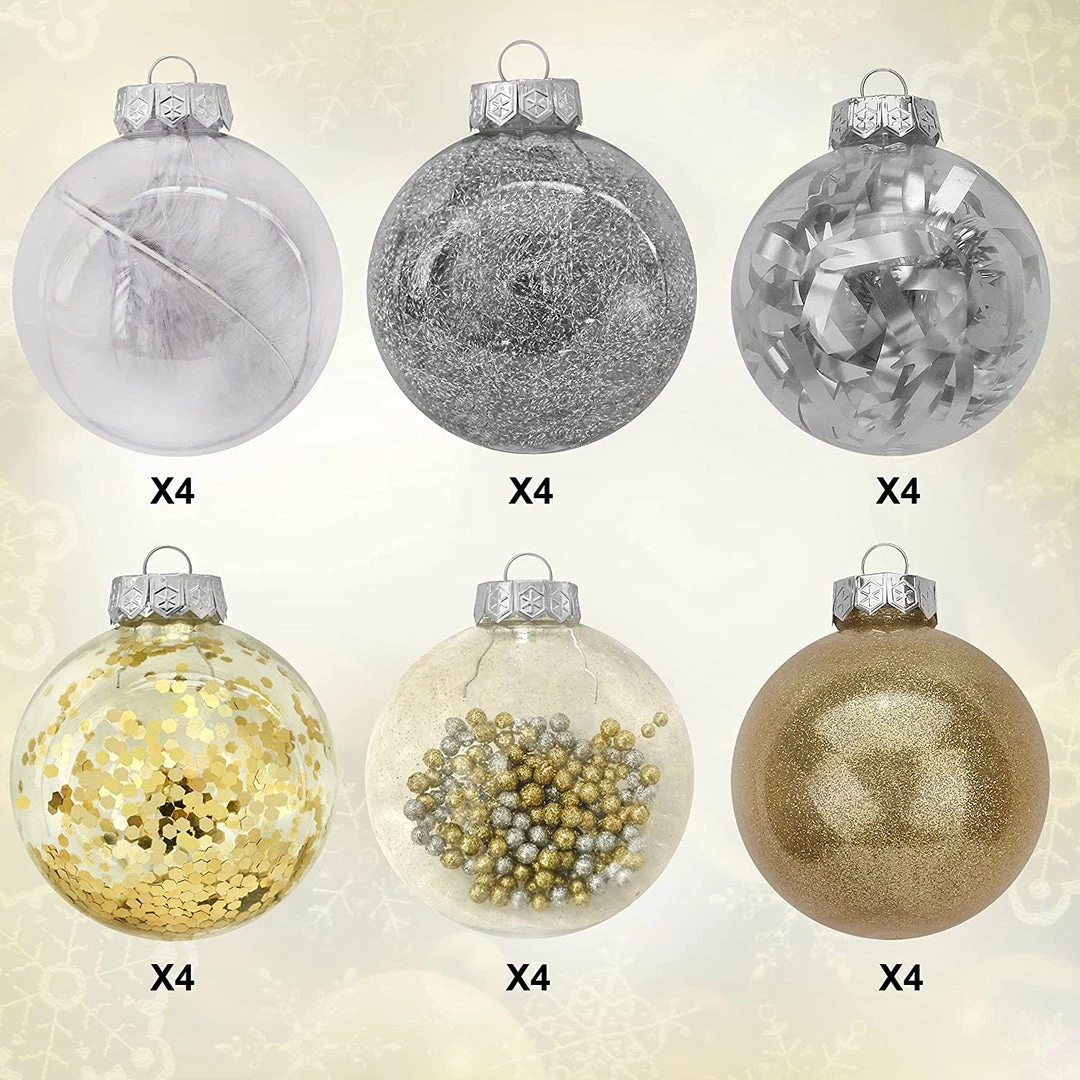 Joiedomi 24Pcs Gold Plastic Clear Ball Ornaments With Filling All Holiday Decor 4 Joiedomi 24Pcs Gold Plastic Clear Ball Ornaments With Filling All Holiday Decor