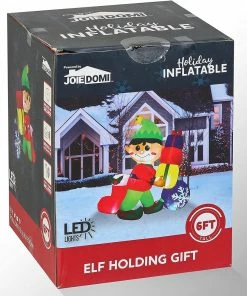 Joiedomi 6 Ft Tall Inflatable Elf Holding Gifts All Holiday Decor