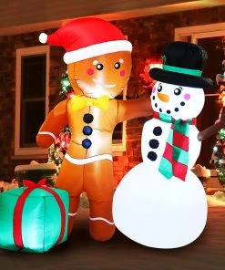 Joiedomi Large Happy Friendship Gingerbread Man & Snowman Inflatable (6 Ft) Inflatables