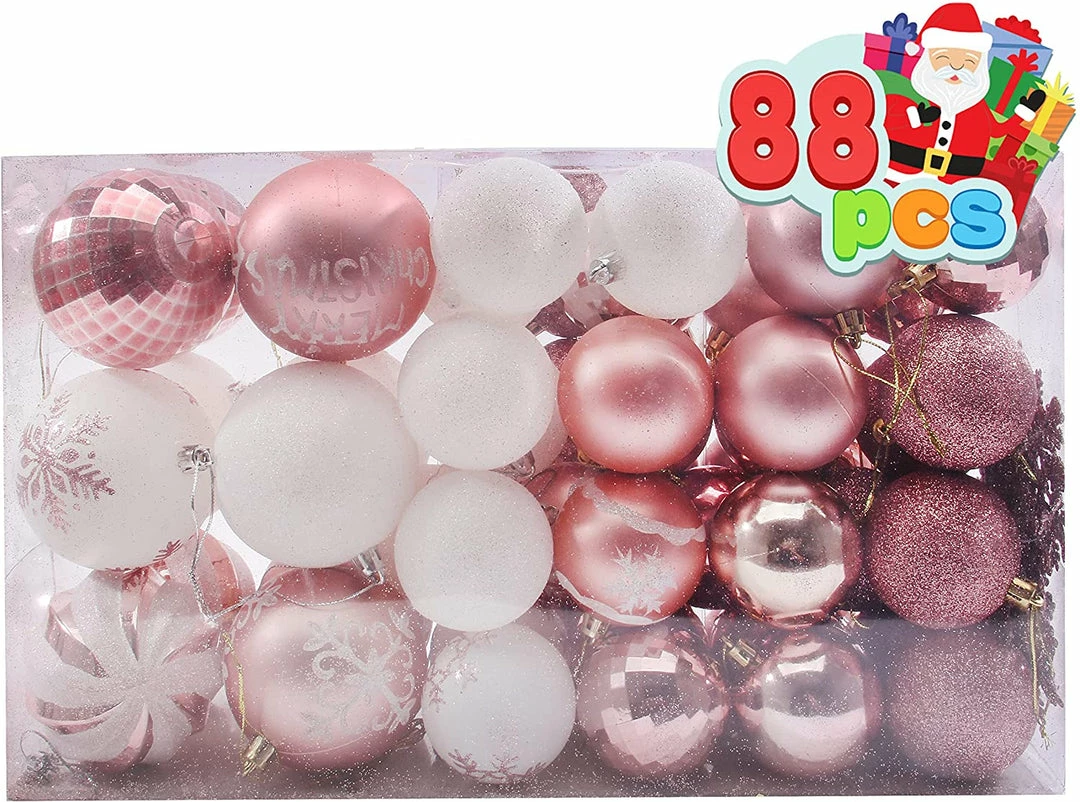 Joiedomi 88 Pcs Rose Gold & White Christmas Ornaments 1 Joiedomi 88 Pcs Rose Gold & White Christmas Ornaments