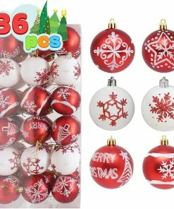 Joiedomi 36 Pcs Christmas Ball Ornaments, Red And White All Holiday Decor