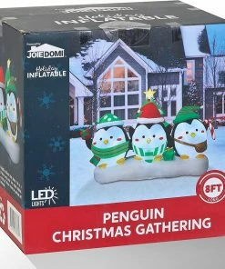 Joiedomi 6FT Long Inflatable Three Chubby Penguin In Front Of Christmas Tree
