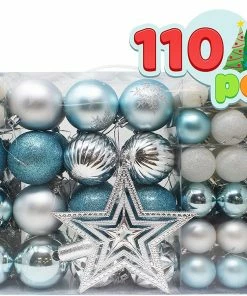 Joiedomi All Holiday Decor 110 Pcs Blue, White, And Silver Christmas Ornaments