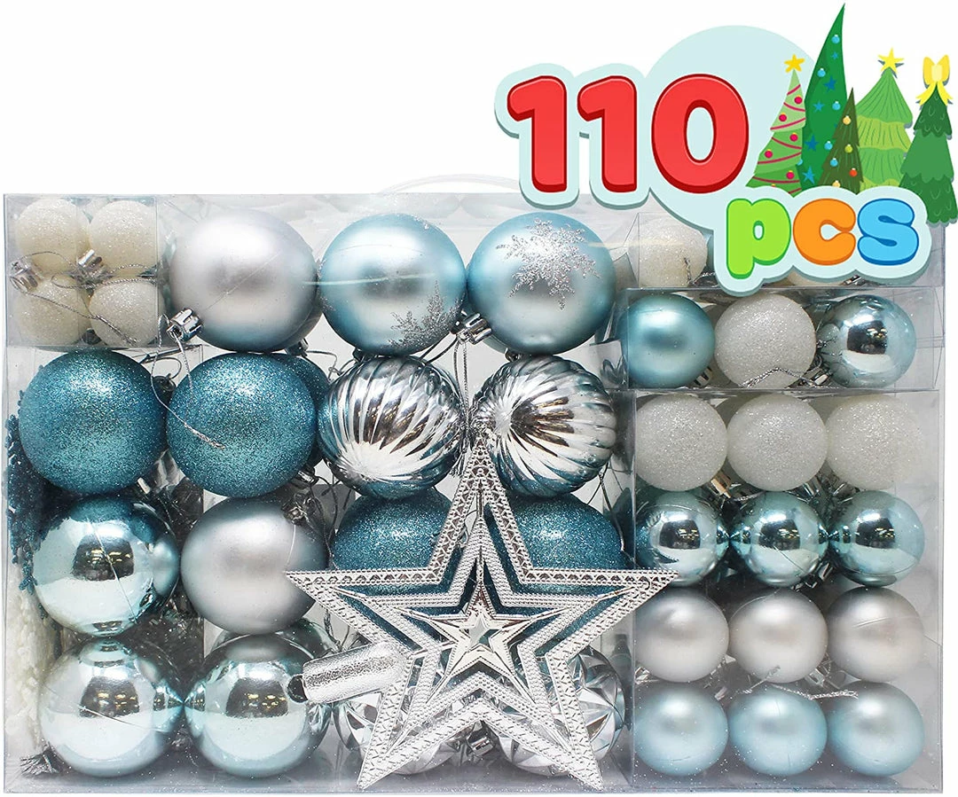 Joiedomi All Holiday Decor 110 Pcs Blue, White, And Silver Christmas Ornaments 1 Joiedomi All Holiday Decor 110 Pcs Blue, White, And Silver Christmas Ornaments
