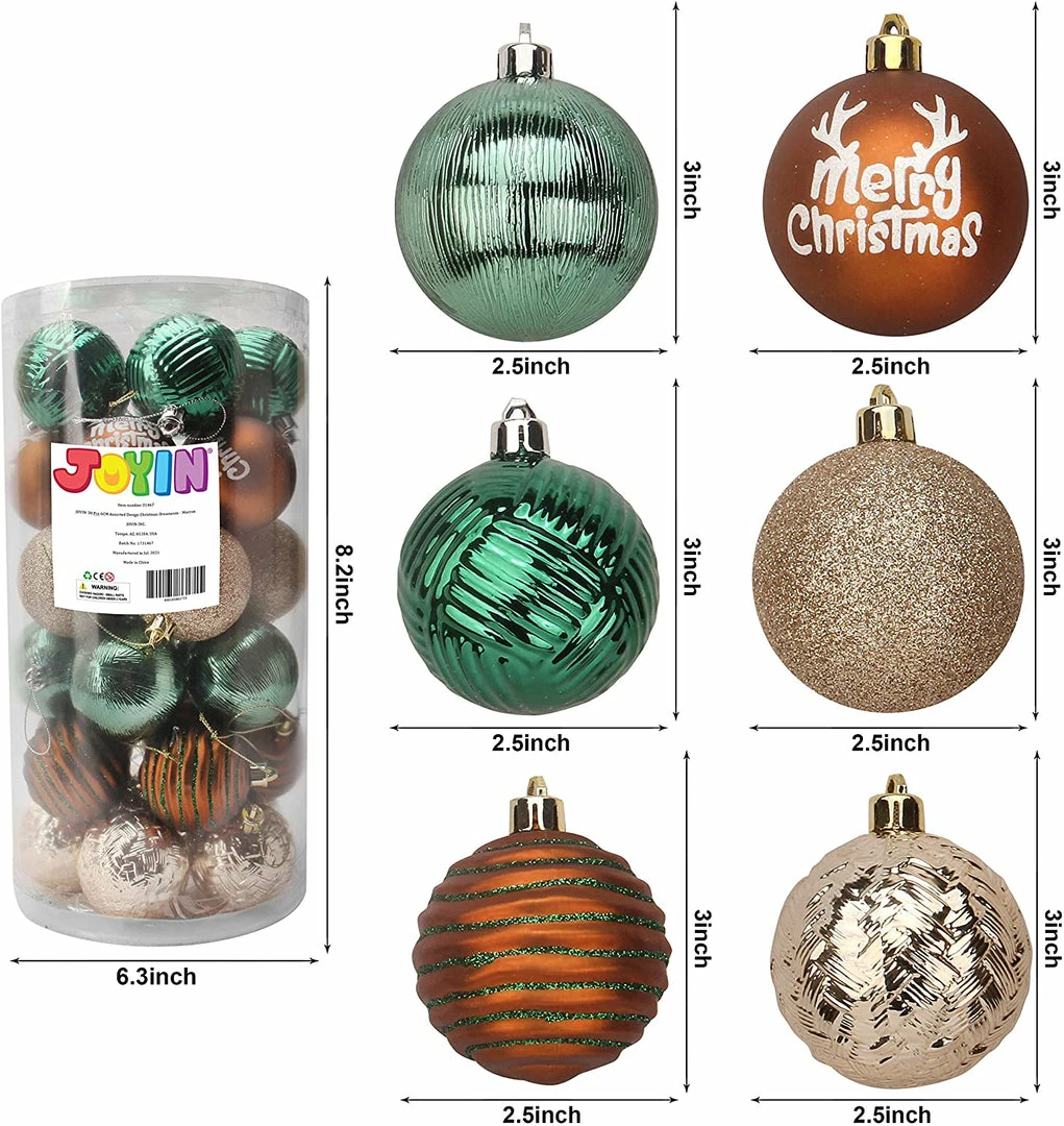 Joiedomi All Holiday Decor 6CM Christmas Ornaments Assorted Design Green & Gold 30 Pcs 3 Joiedomi All Holiday Decor 6CM Christmas Ornaments Assorted Design Green & Gold 30 Pcs