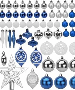Joiedomi All Holiday Decor 70 Pcs Christmas Ornaments With Heart Blue, Silver, & White