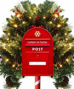 Joiedomi 6" Pre-lit Artificial Christmas Mail Box Swag Flocked With Red Berries Lights 12 Joiedomi 6