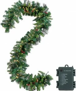 Joiedomi All Holiday Decor 9 Foot Prelit Christmas Garland With Lights, Red Berries