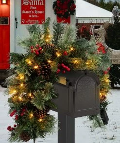 Joiedomi 6" Pre-lit Artificial Christmas Mail Box Swag Flocked With Red Berries Lights 13 Joiedomi 6