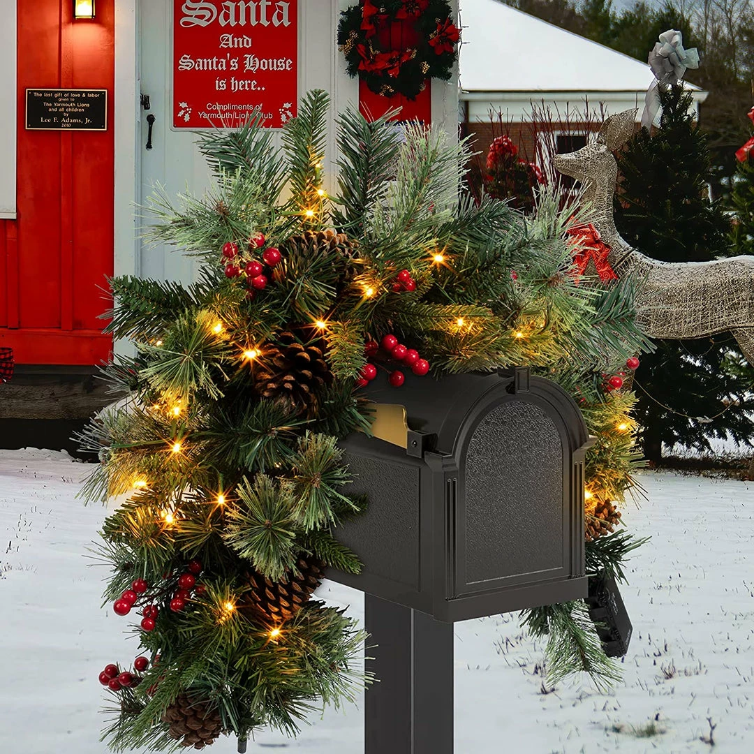 Joiedomi 6" Pre-lit Artificial Christmas Mail Box Swag Flocked With Red Berries Lights 7 Joiedomi 6" Pre-lit Artificial Christmas Mail Box Swag Flocked With Red Berries Lights